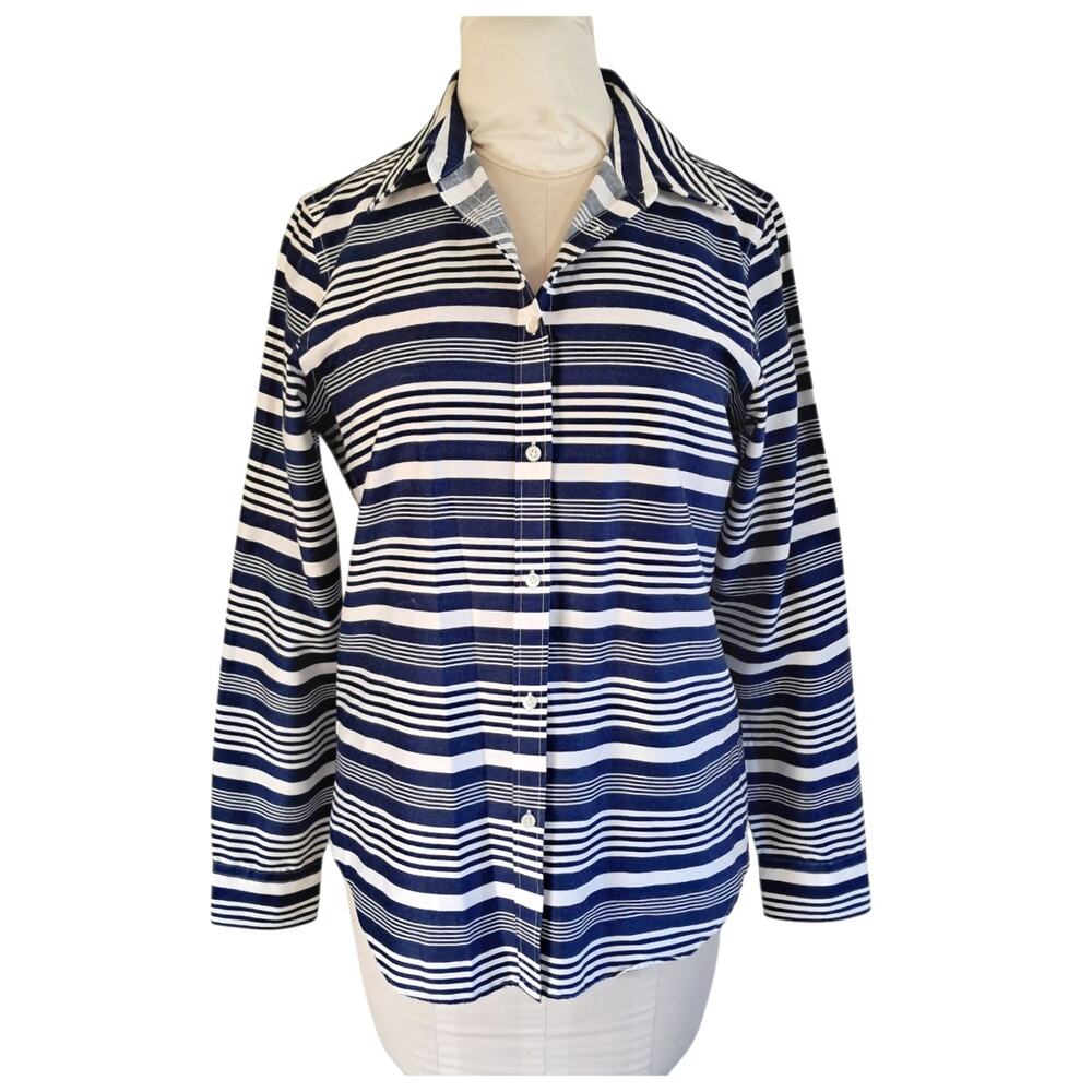 CHAPS Striped Dress Shirt Size M Long Sleeves Button Down Cotton Nautical Top